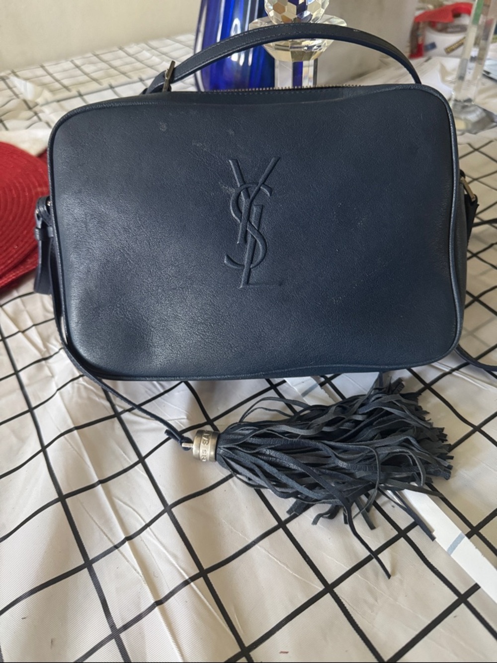 Yves Saint Laurent Navy Blue Leather Crossbody with Tassel